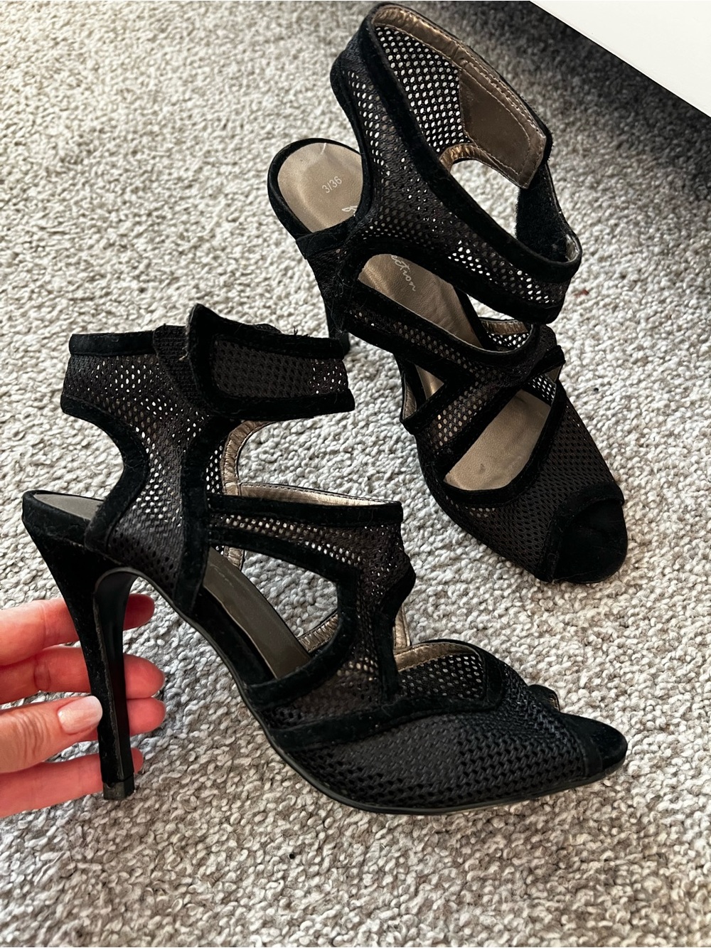 Women's Black Mesh Cutout Stiletto Sandals